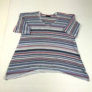 Nally & Millie Tunic Sweater Striped Short Sleeve Knit Pullover Size S/M USA